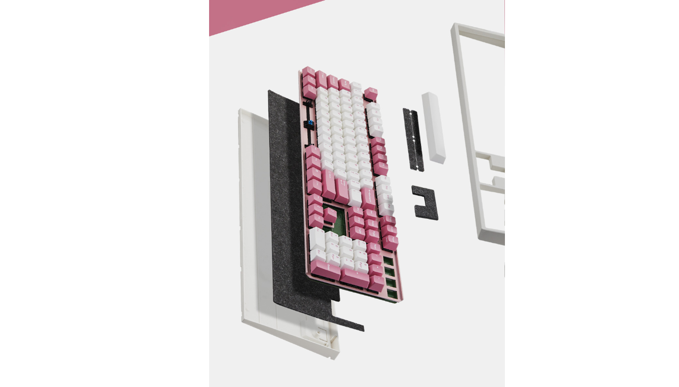 Bàn phím cơ Leopold FC750R White Pink OE có miếng vải ngăn cách tiếng ồn giảm thiểu tiếng ồn khi đang gõ phím 